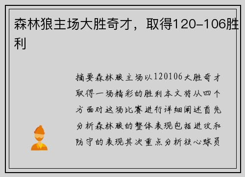 森林狼主场大胜奇才，取得120-106胜利